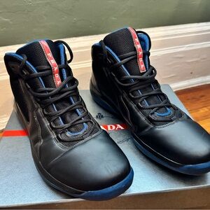Prada Men's "Punta Ala" Black and Blue Sneakers Size 10.5, Vintage